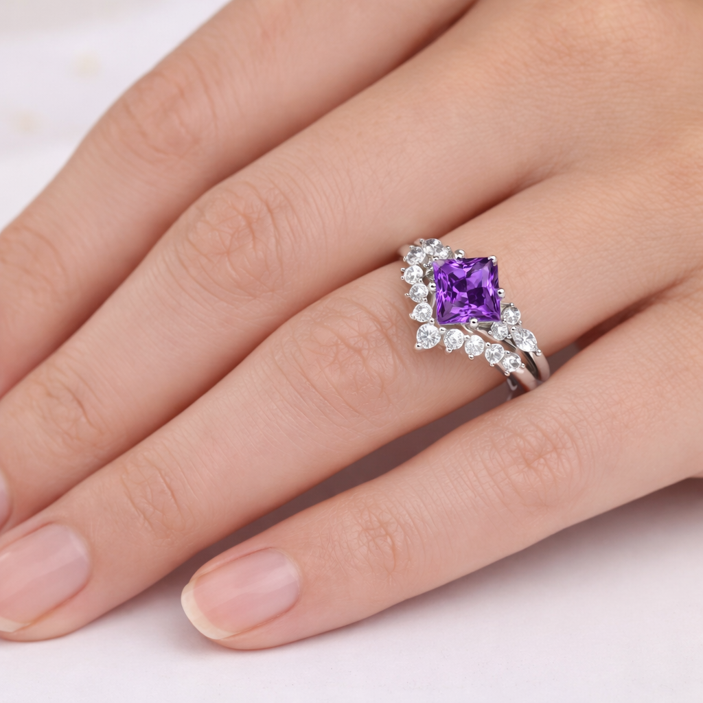 The Lumith - Natural Amethyst Couple Rings