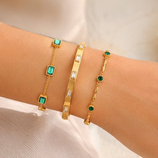 18k Gold Plated Emerald Stackable Bracelets