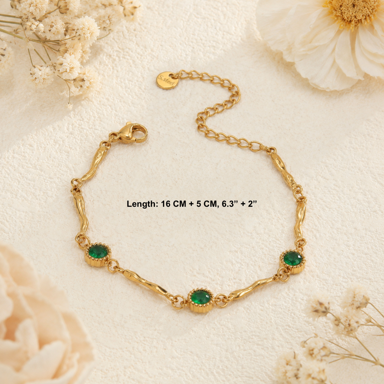 18k Gold Plated Emerald Bracelet Set