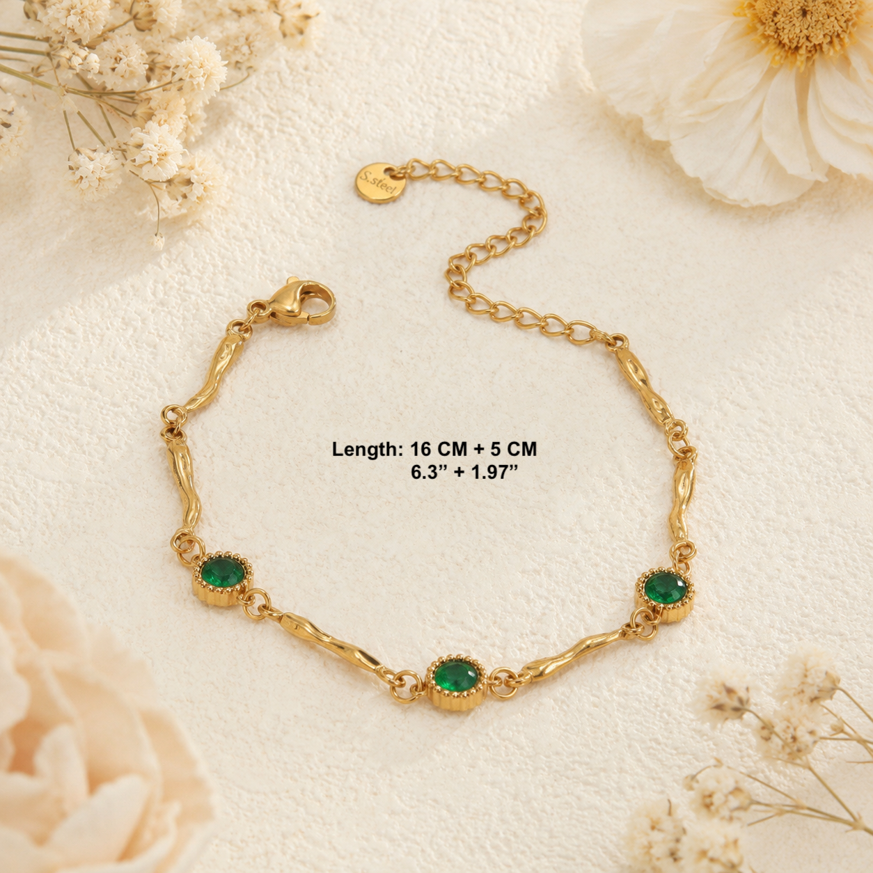 18k Gold Plated Emerald Stackable Bracelets