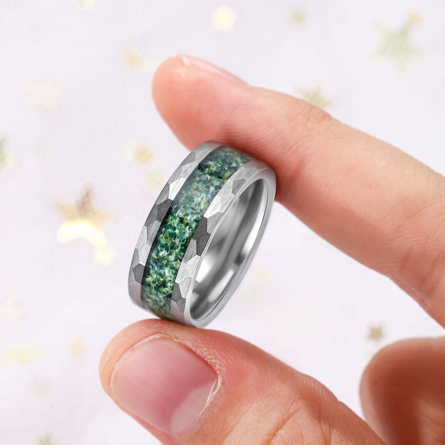 Natural Moss Agate Men Wedding Band