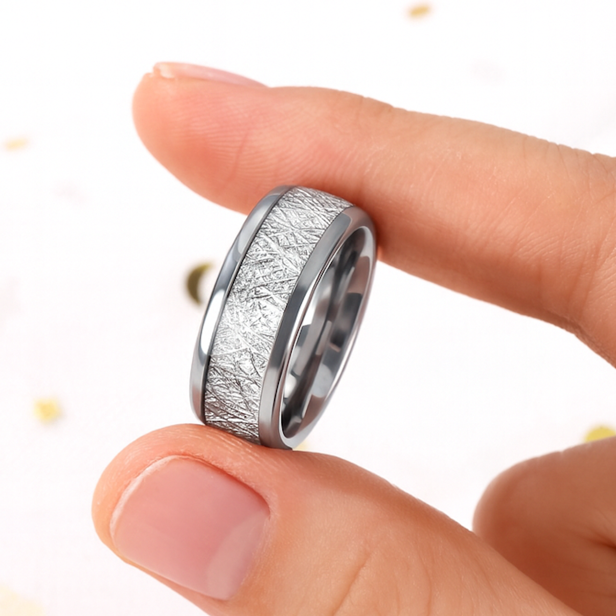 White Snowflake Men Tungsten Ring