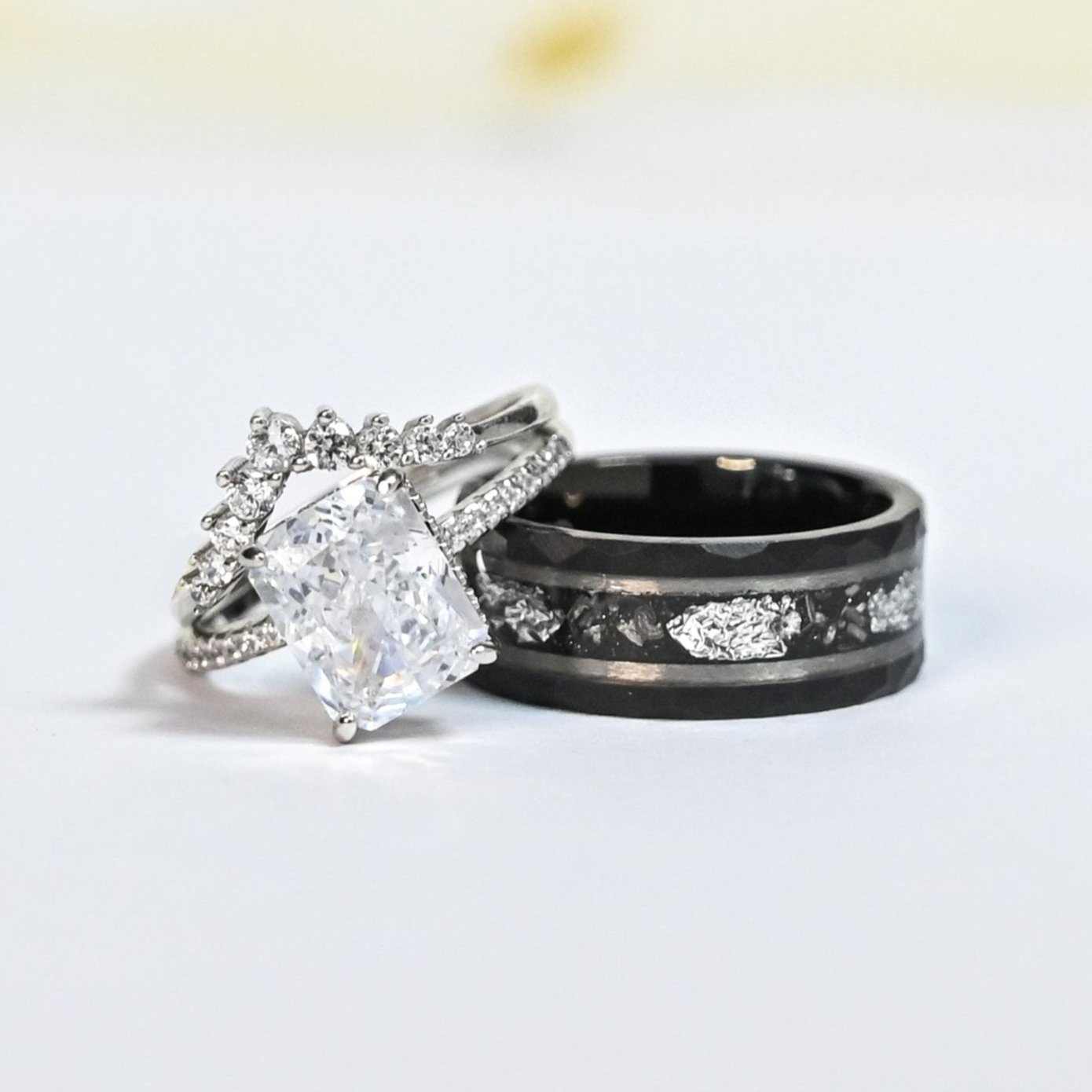 The Lunaris - Diamond & Meteorite Couple Ring Set