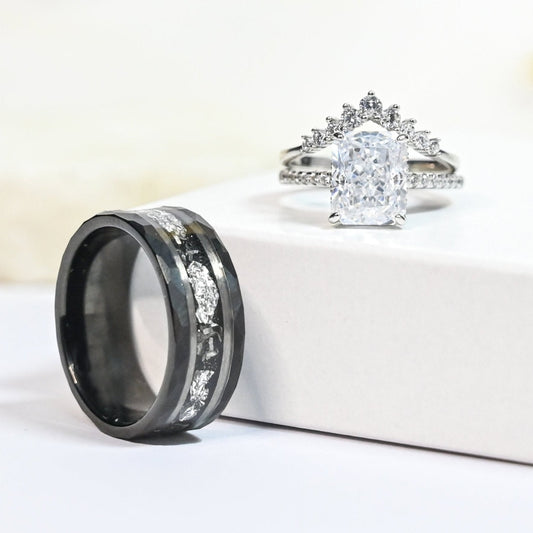 The Lunaris - Diamond & Meteorite Couple Ring Set