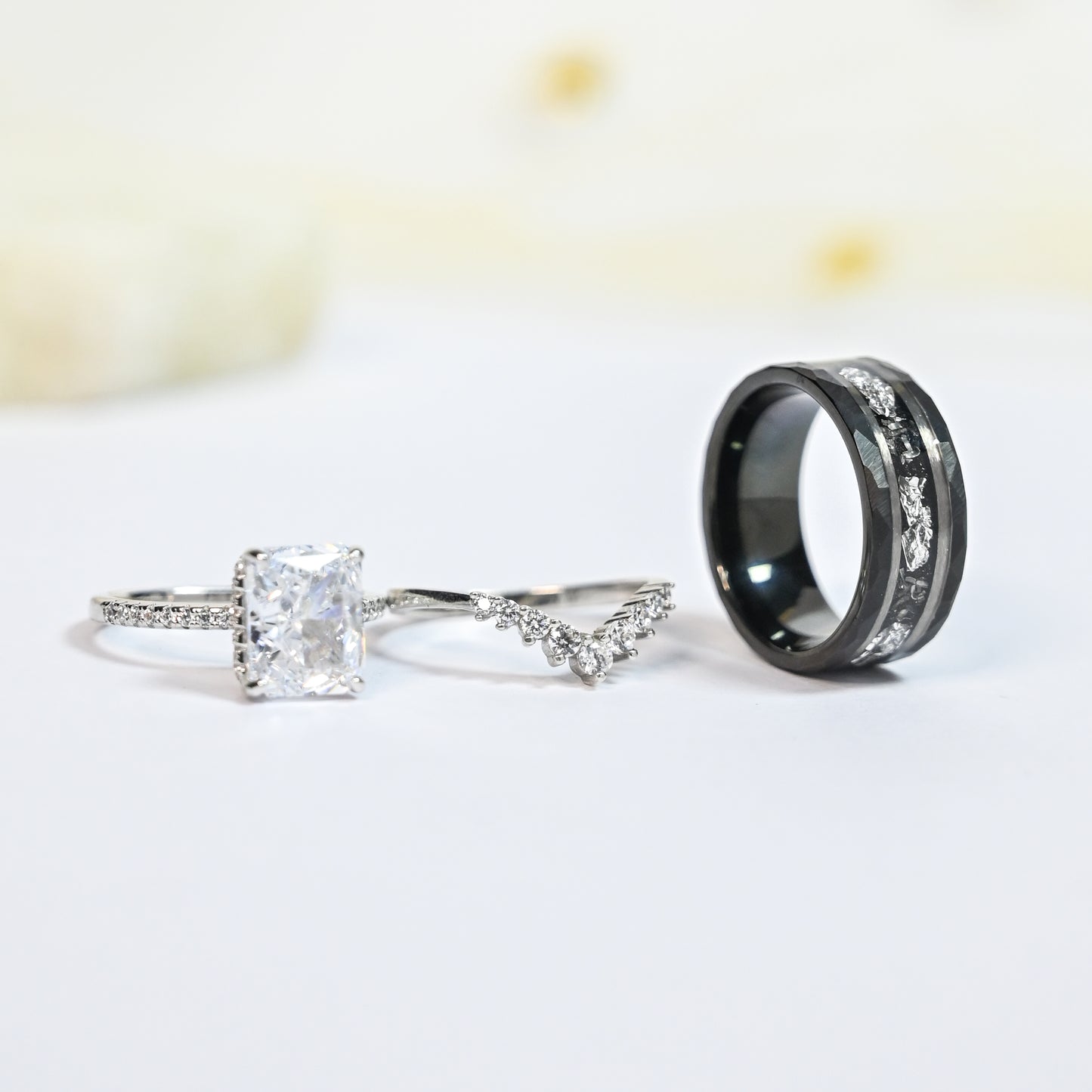 The Lunaris - Diamond & Meteorite Couple Ring Set