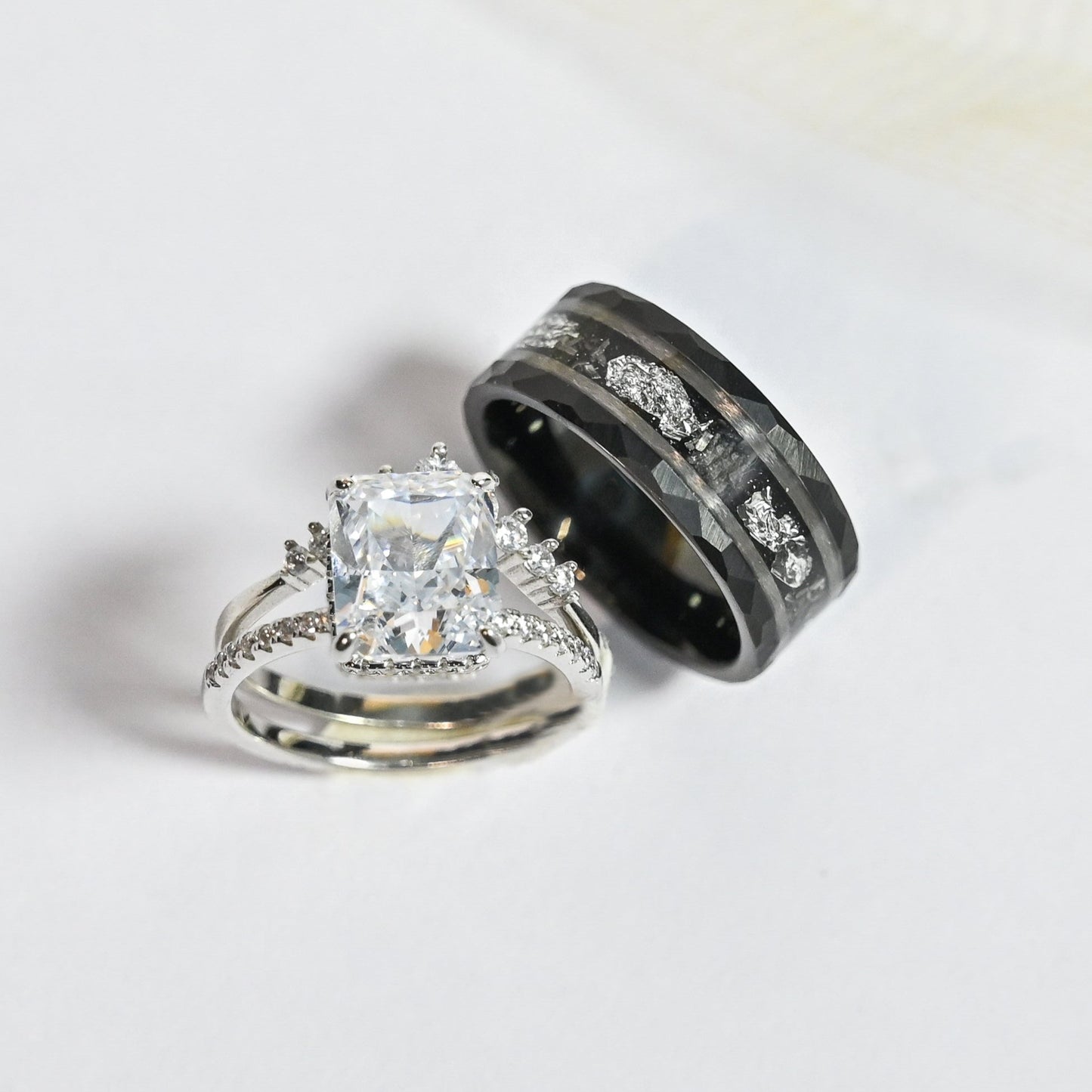 The Lunaris - Diamond & Meteorite Couple Ring Set