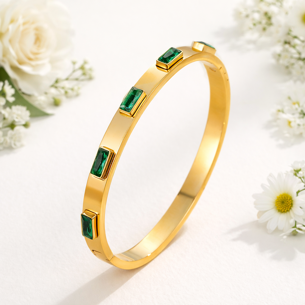 18k Gold Plated Emerald Bracelet Stack
