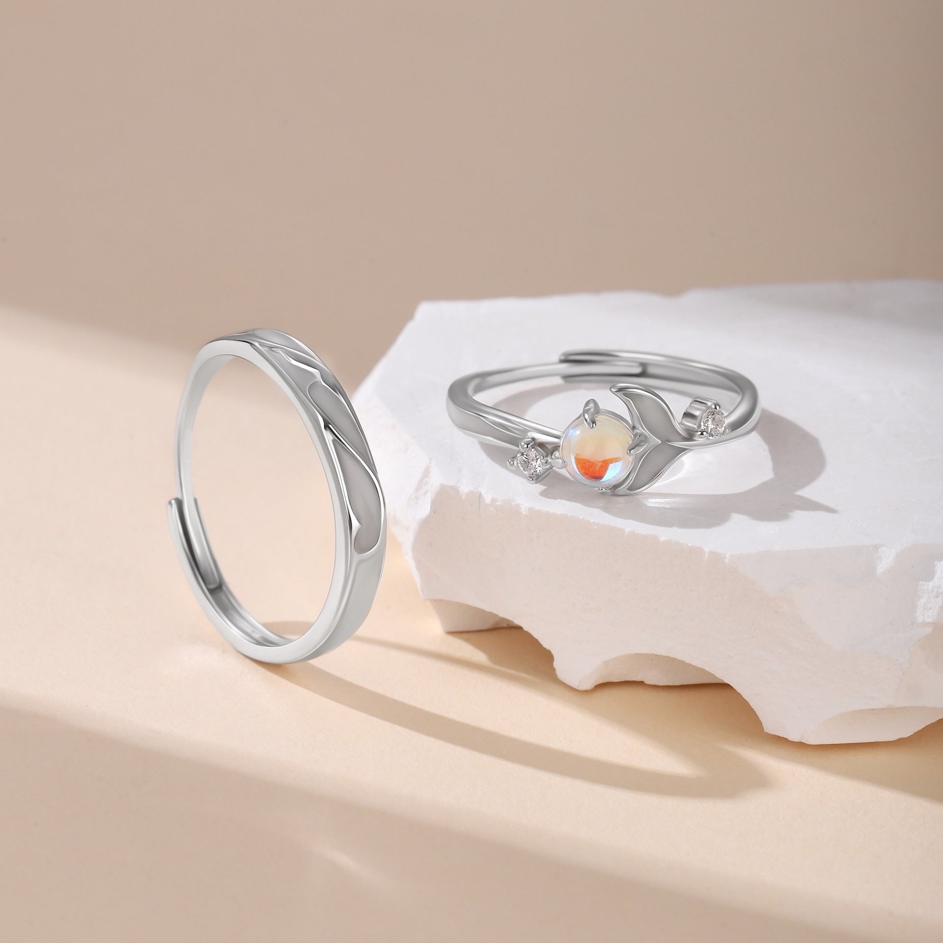 Glow in the Dark Promise Rings for Couples | Silver Matching Rings