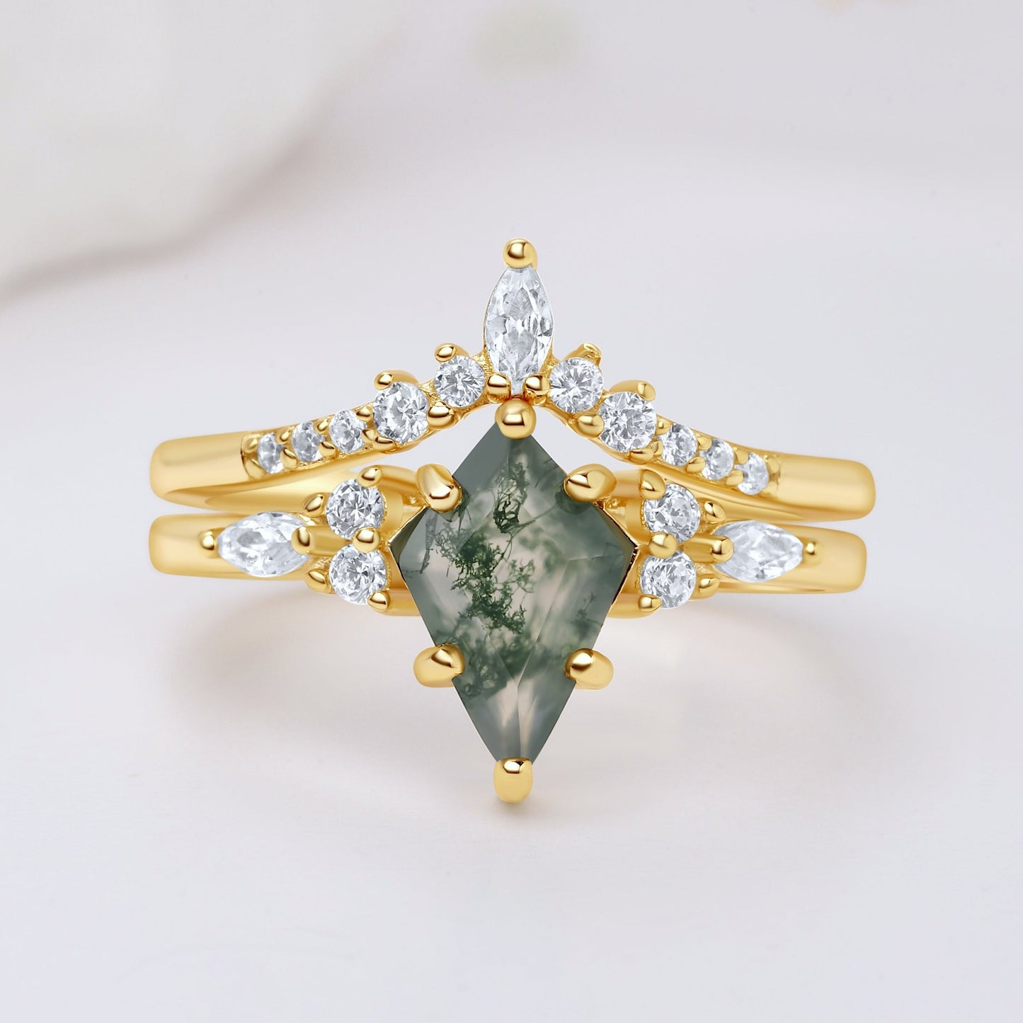 Kite Green Moss Agate 14k Gold Plated Women Ring