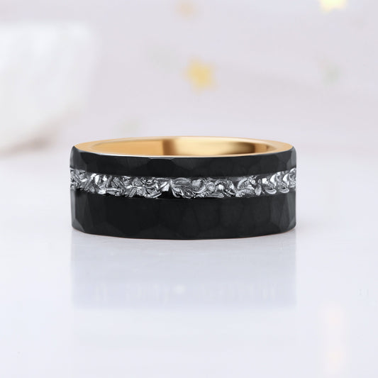 Black Meteorite Tungsten Ring for Men