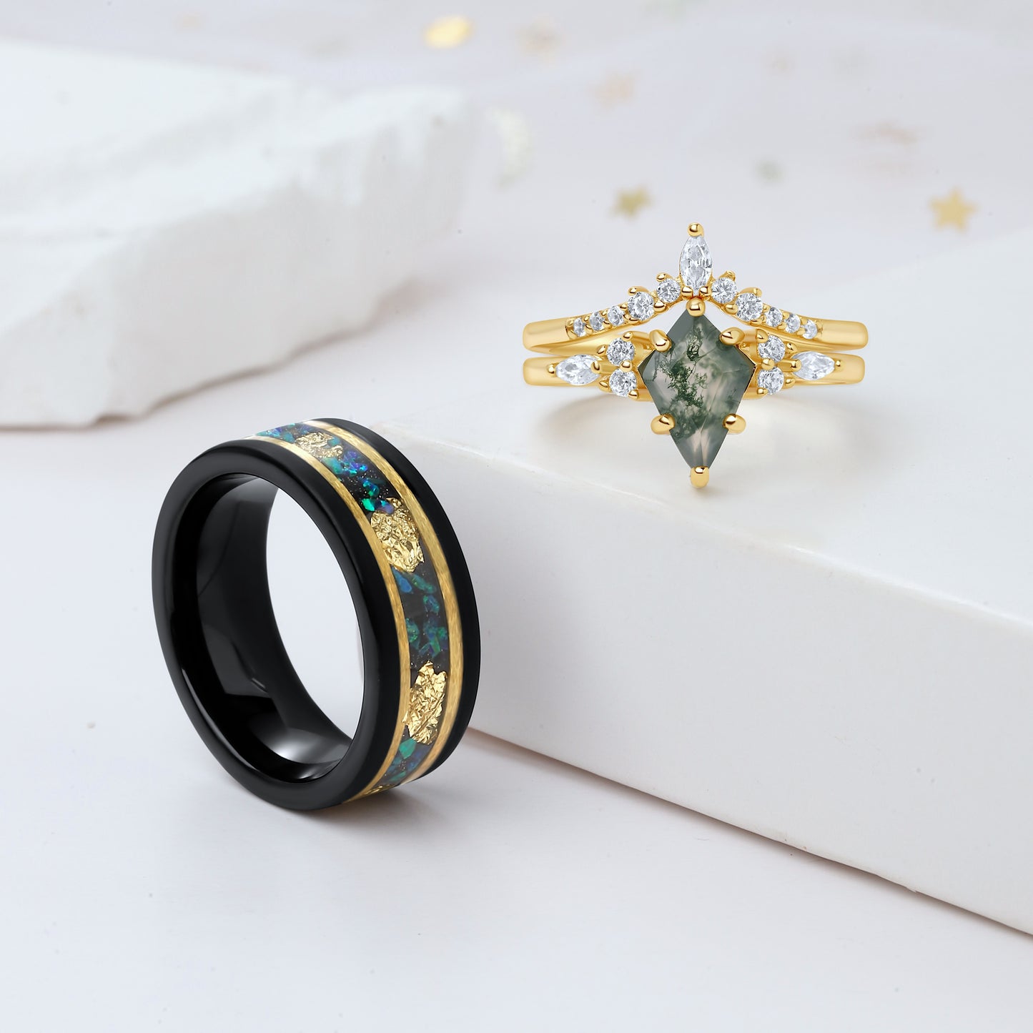 Kite Green Moss Agate 14k Gold Plated Women Ring