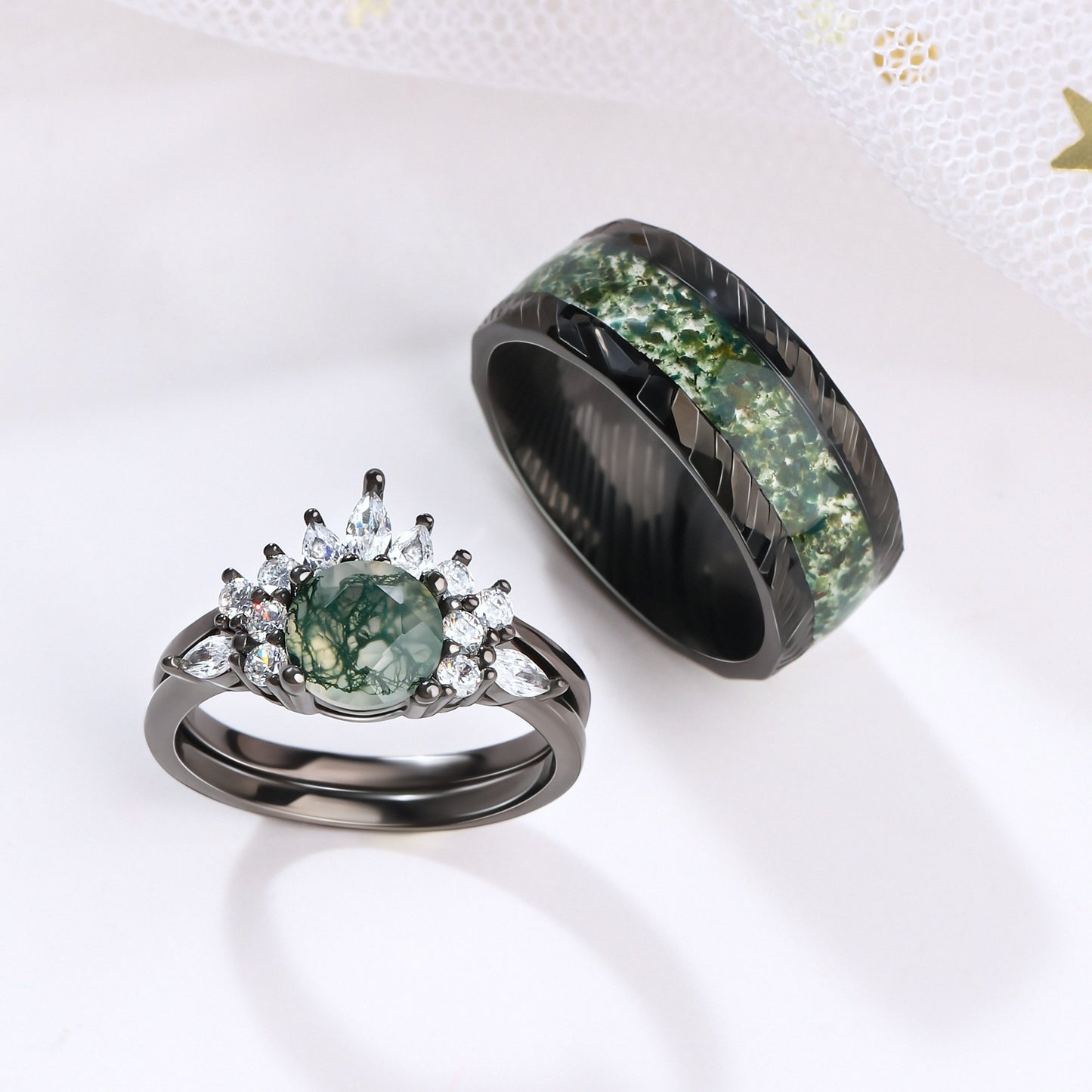 Natural Moss Agate 925 Silver Wedding Ring for Women