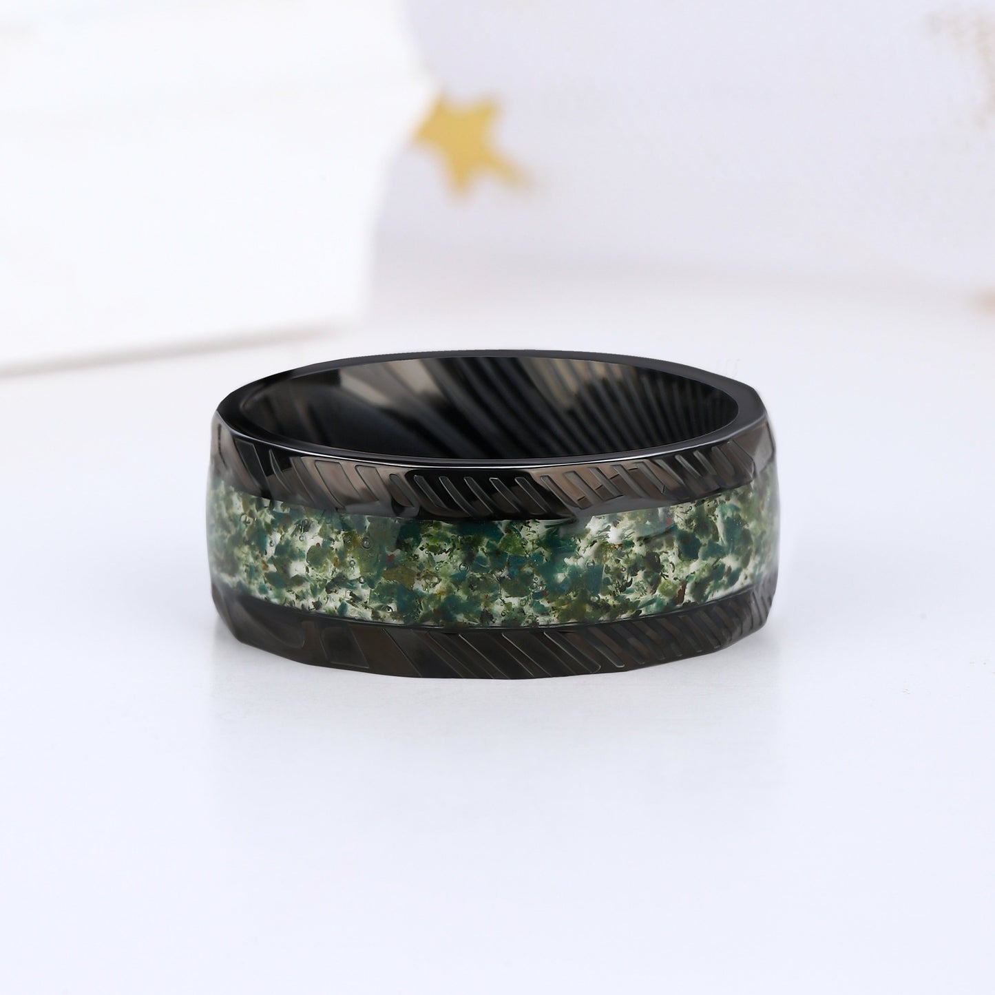 Natural Moss Agate 925 Silver Wedding Ring for Women