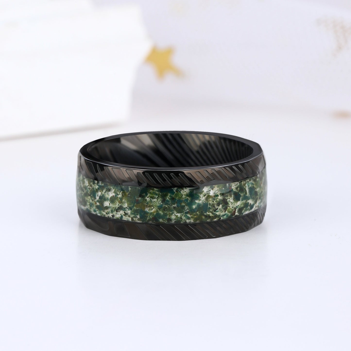 The Grelior - Natural Moss Agate Couple Ring Set