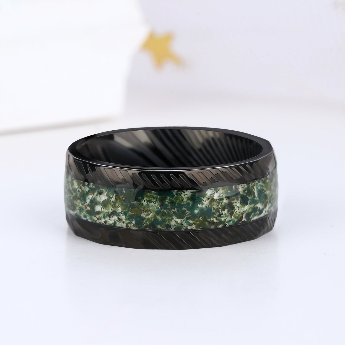 The Forestine - Natural Moss Agate Matching Ring Set