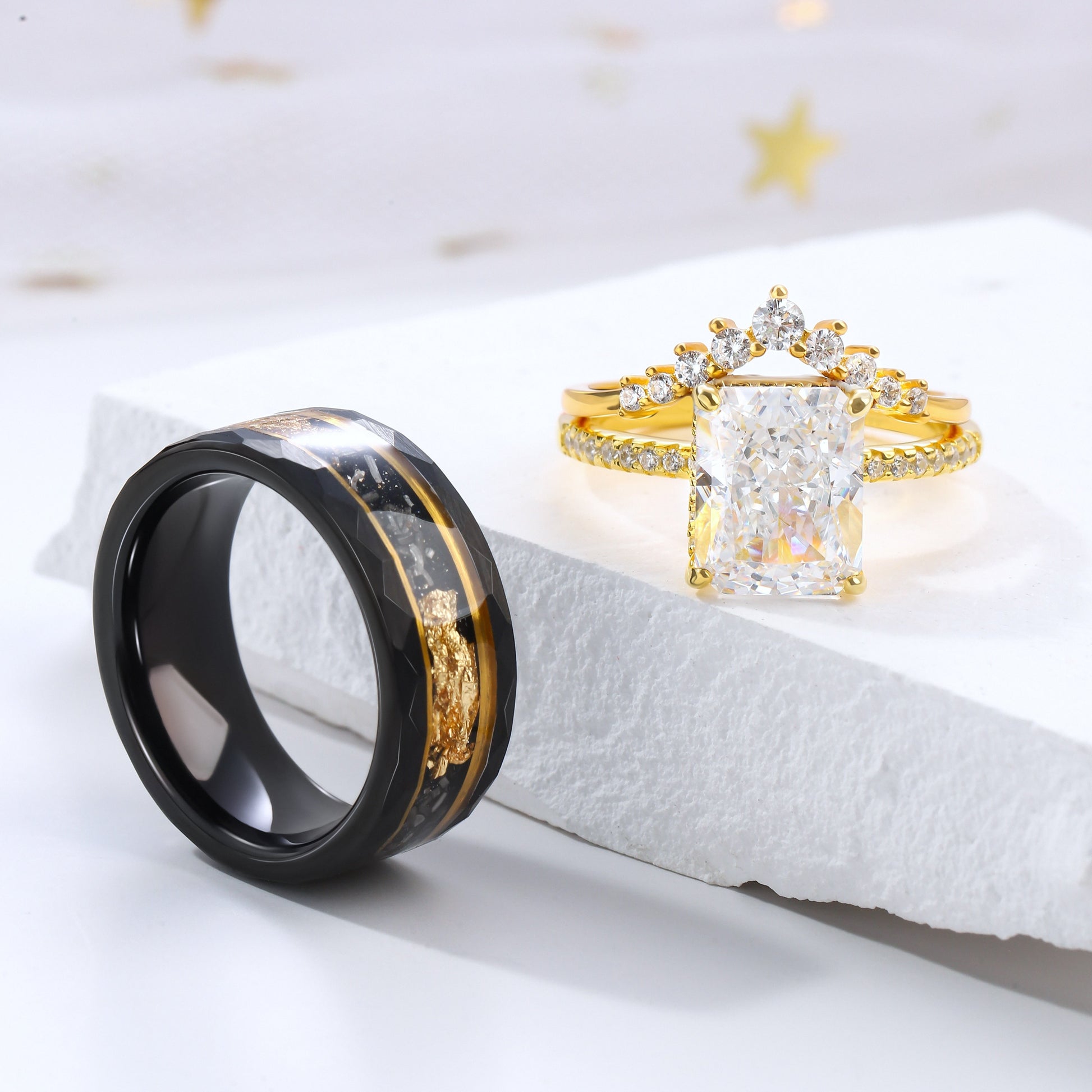 The Eldora Diamond Meteorite Couple Ring Set Promise Rings