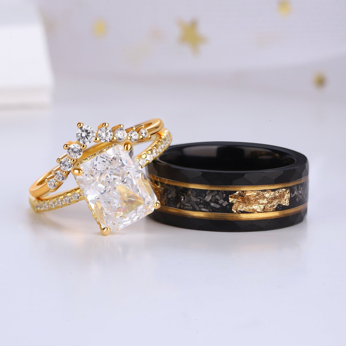 The Eldora - Diamond & Meteorite Couple Ring Set