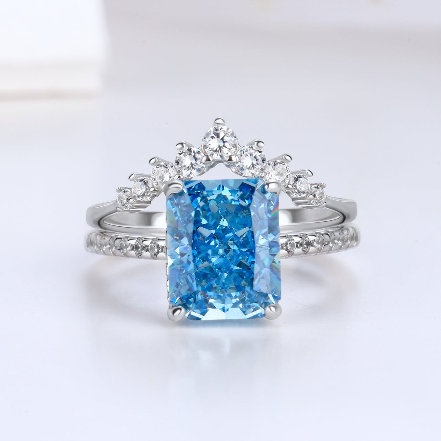 The Meridian - Diamond & Crushed Blue Opal Couple Ring Set