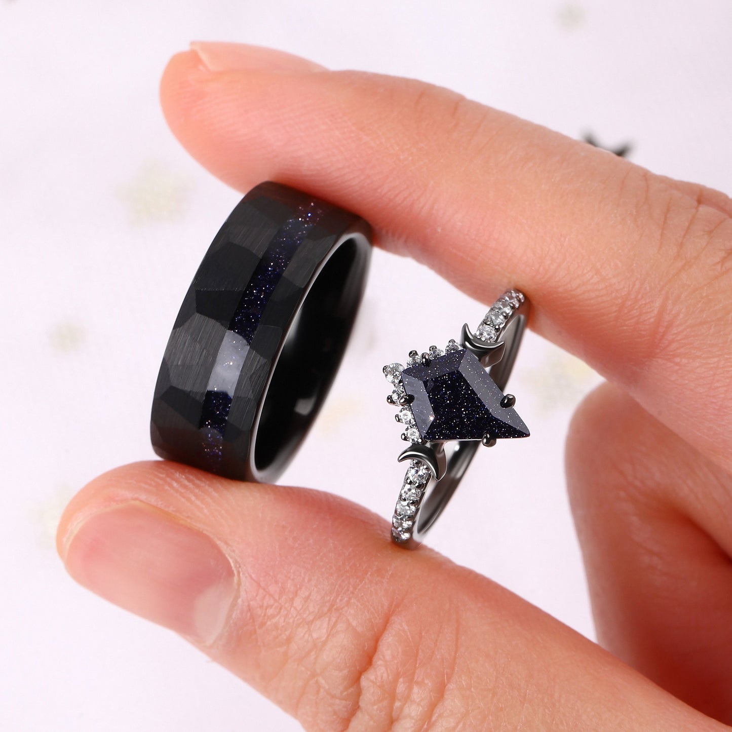 The Midnight - Blue Sandstone Couple Rings