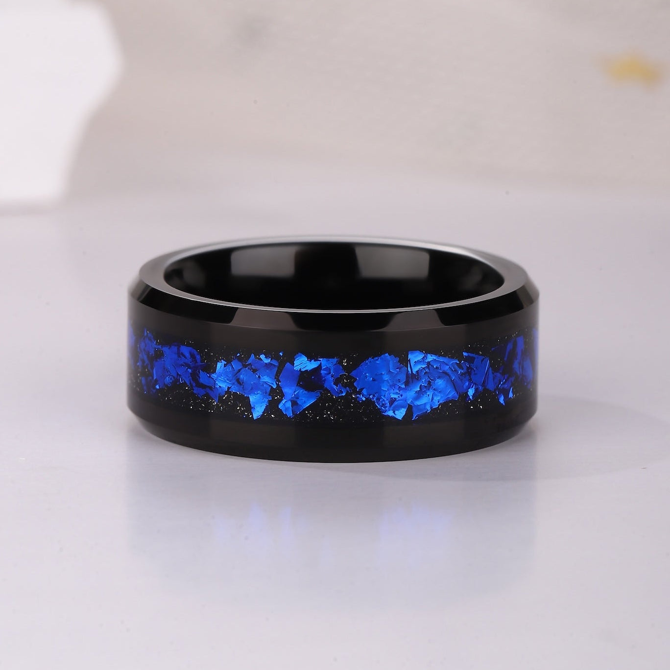 Black Sandstone Meteorite Men Wedding Band