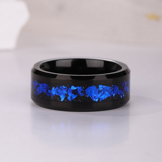 Black Sandstone Meteorite Men Wedding Band