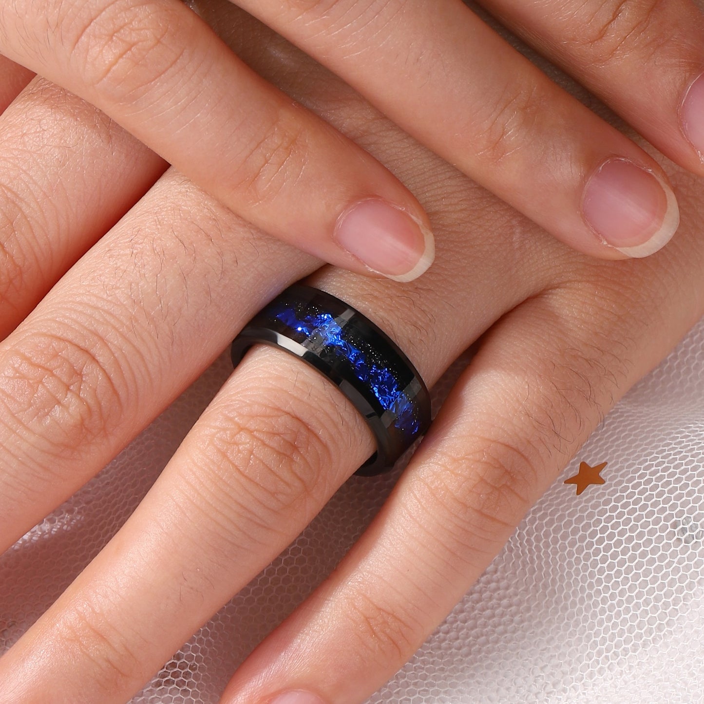 Black Sandstone Meteorite Men Wedding Band