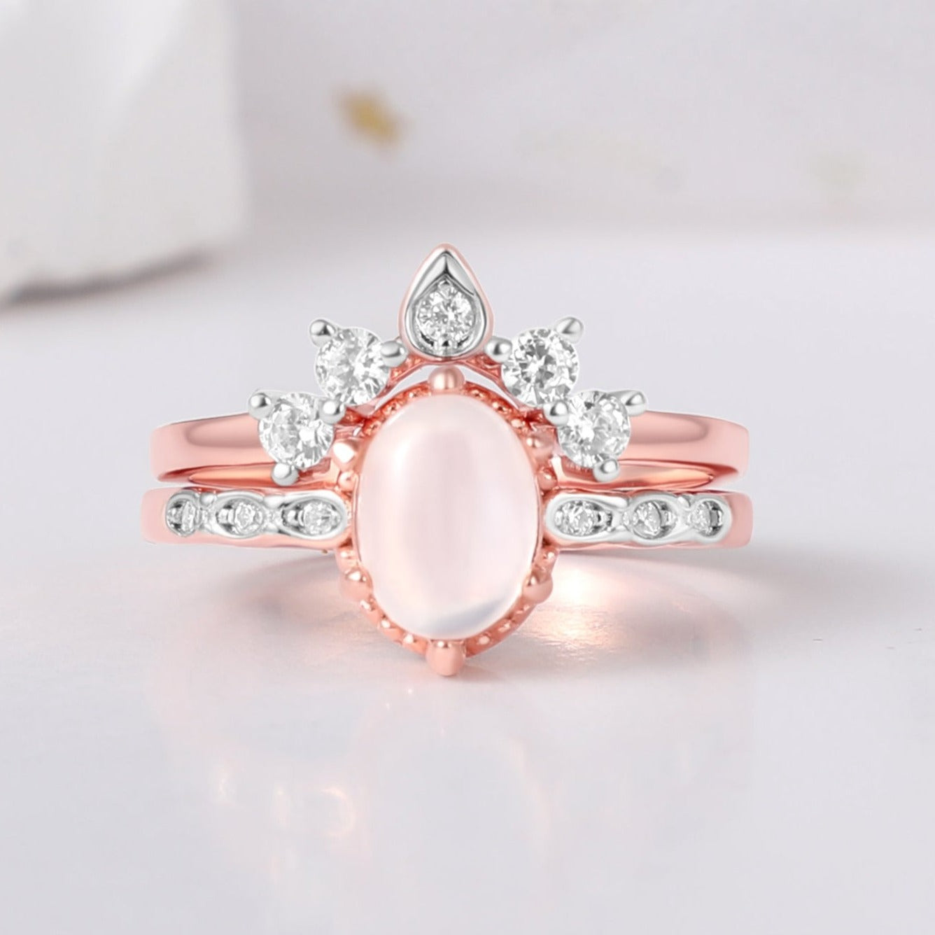 Natural Moonstone Rose Gold Vermeil Ring for Her