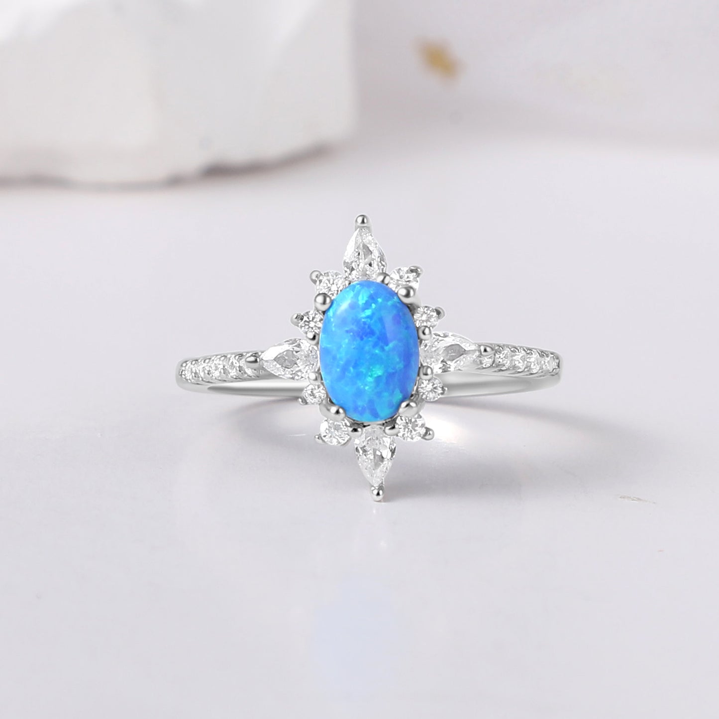 Blue Fire Opal & Meteorite Couple Ring Set Tungsten & Sterling Silver