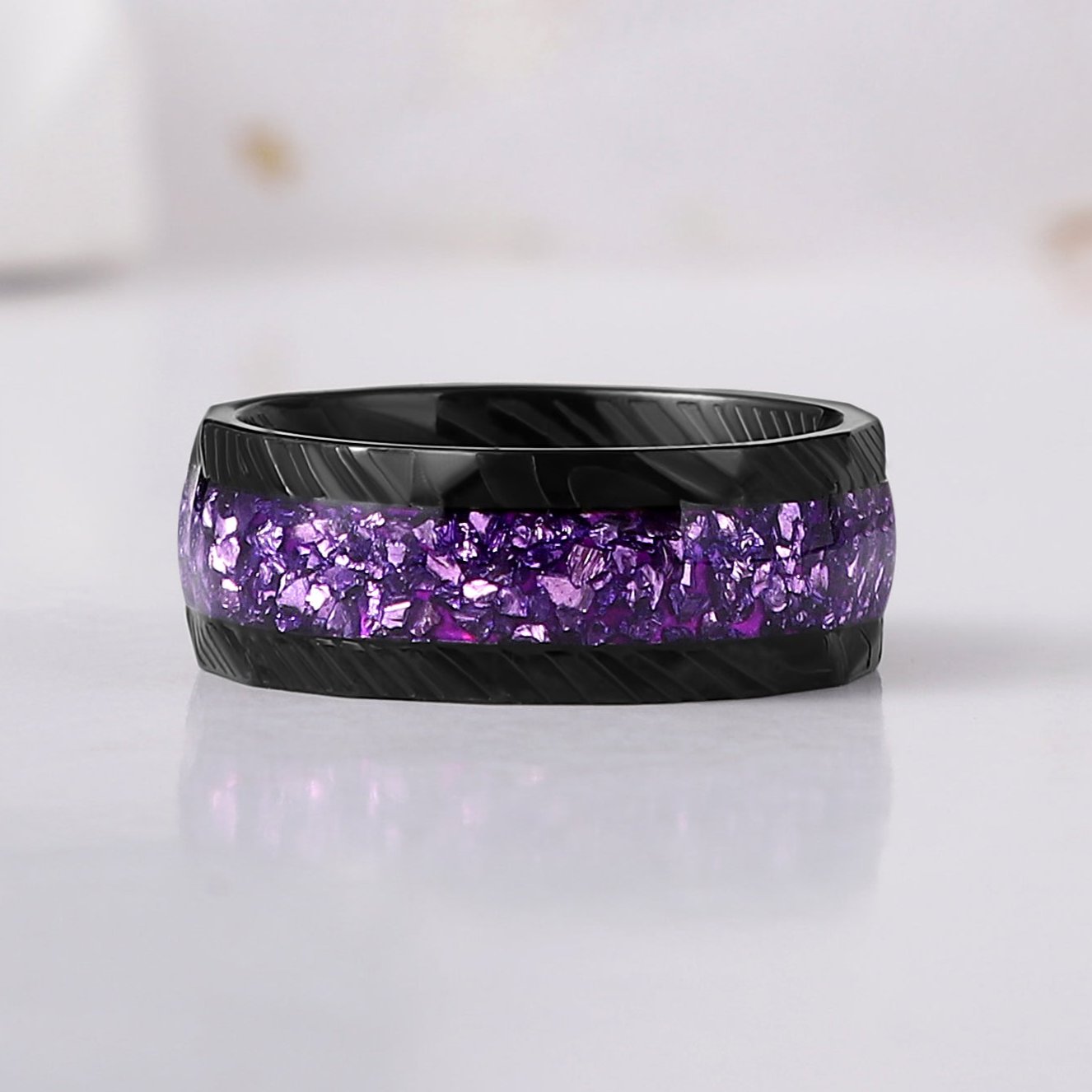 The Flareen - Firework & Crushed Amethyst Couple Ring Set