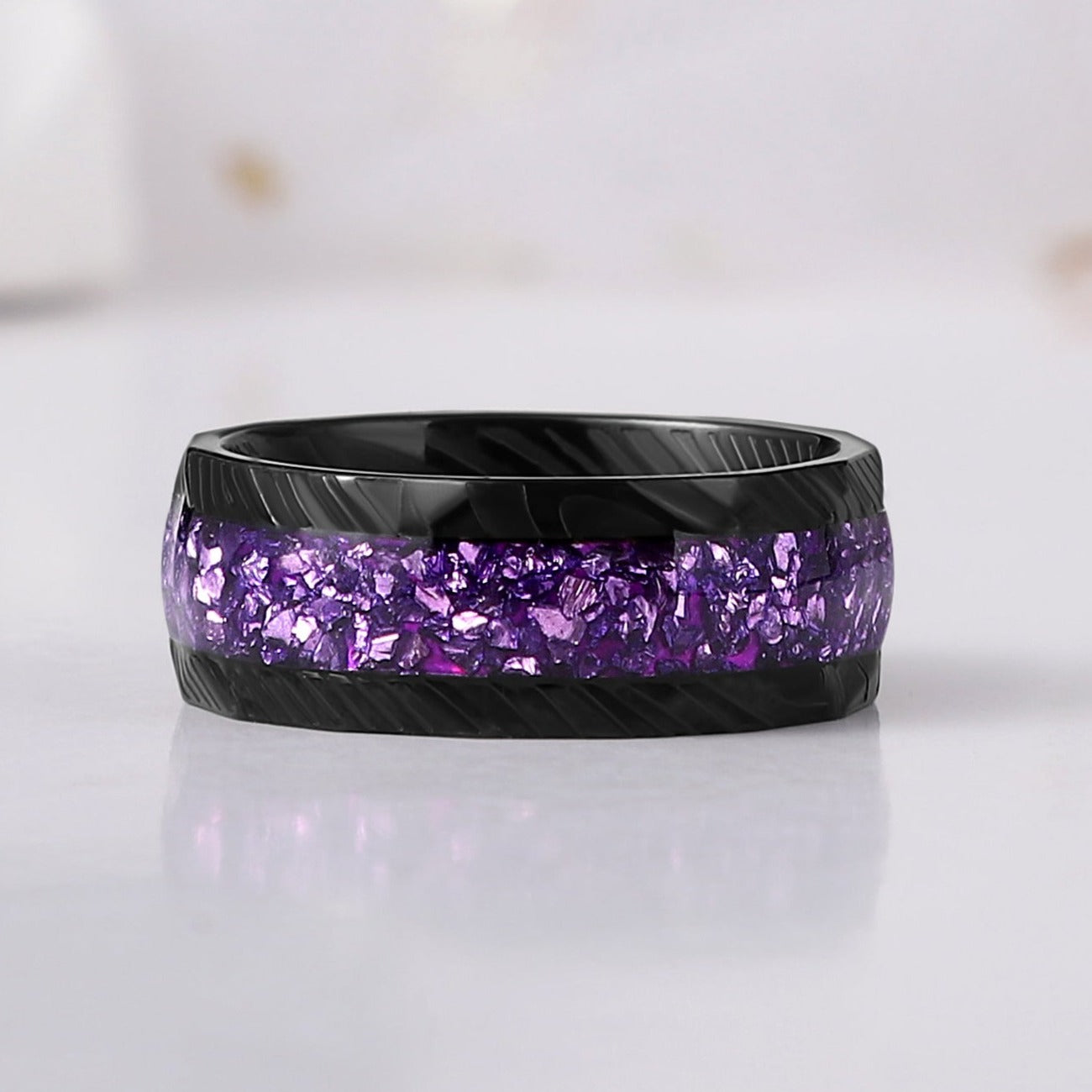 Crushed  Amethyst Birthstone Ring for Men