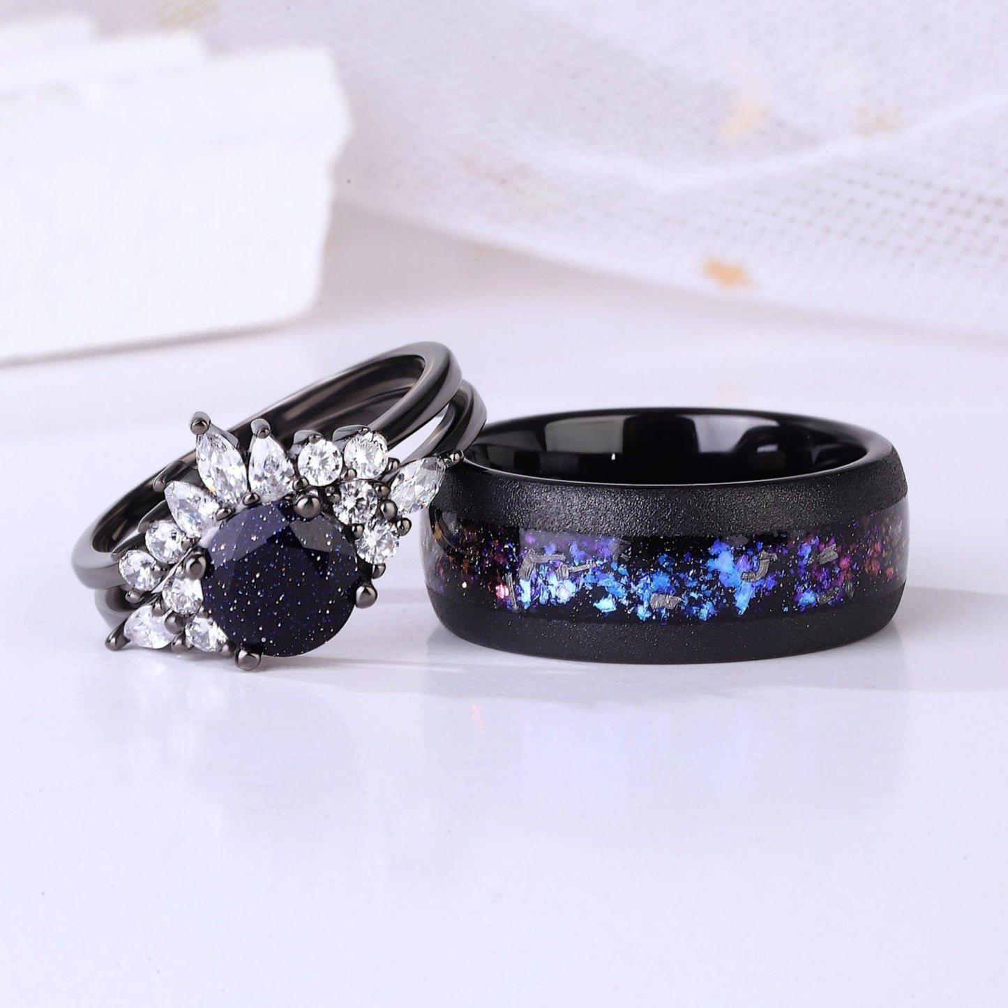 The Starnight - Meteorite & Blue Sandstone Couple Rings