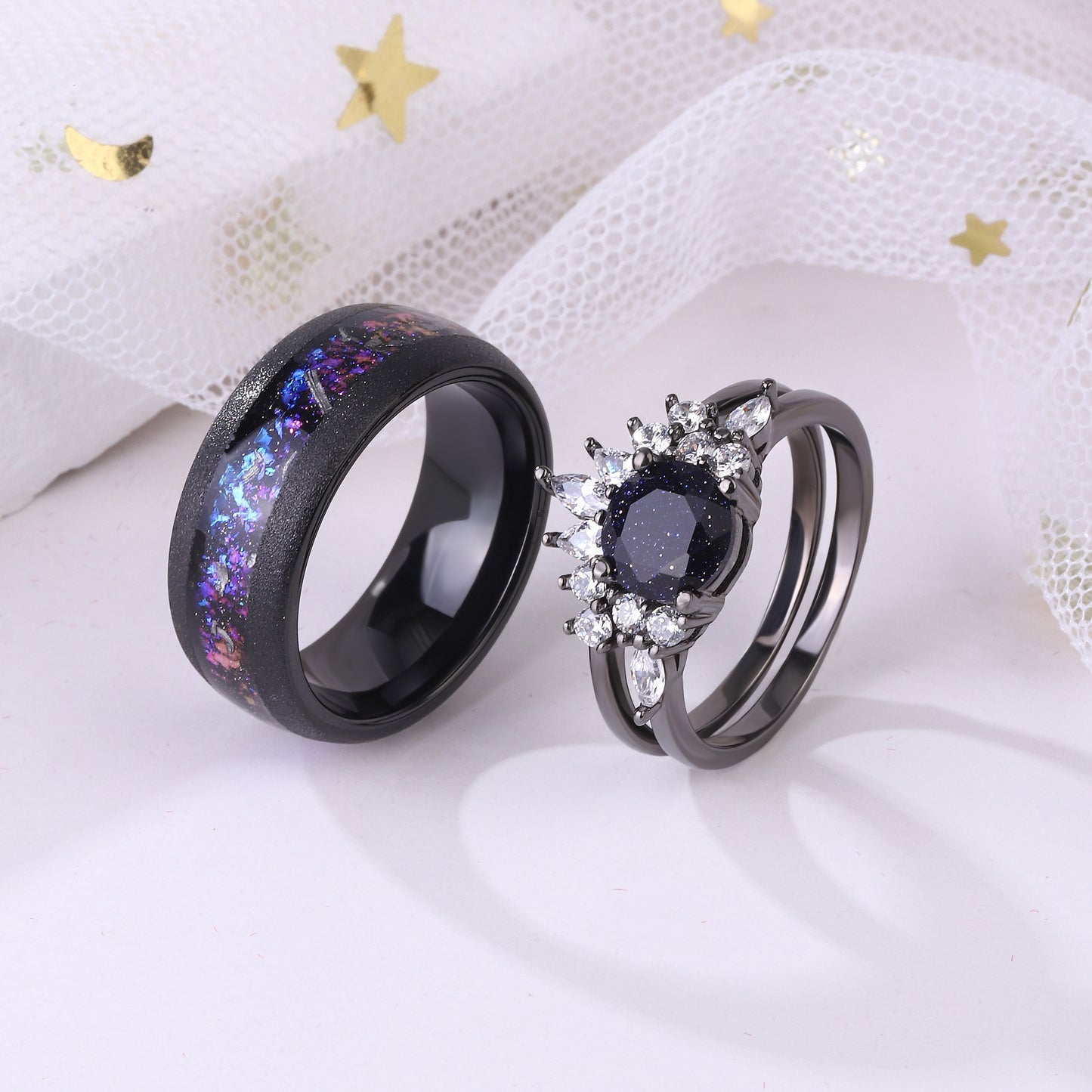 The Starnight - Meteorite & Blue Sandstone Couple Rings