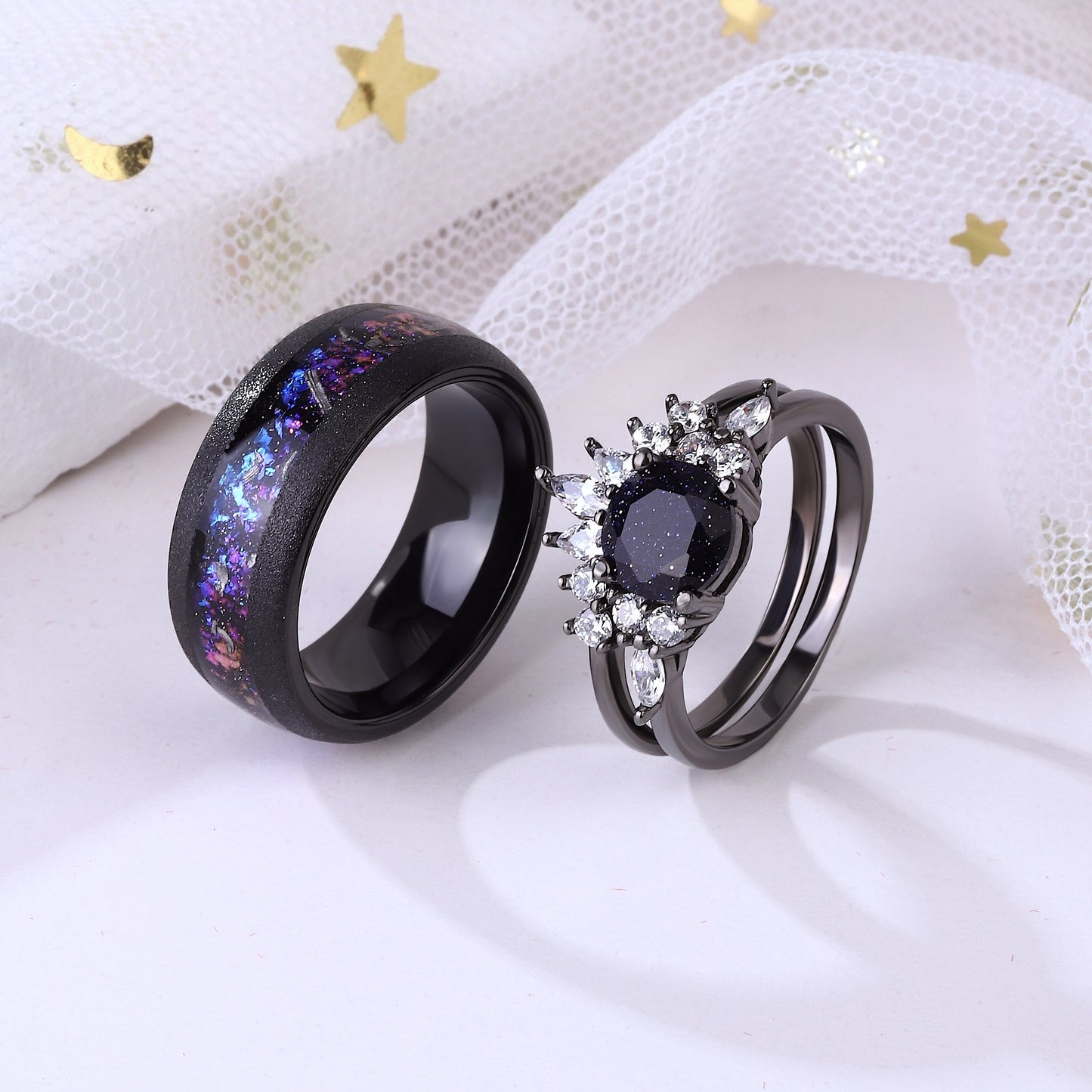 The Starnight - Meteorite & Blue Sandstone Couple Rings