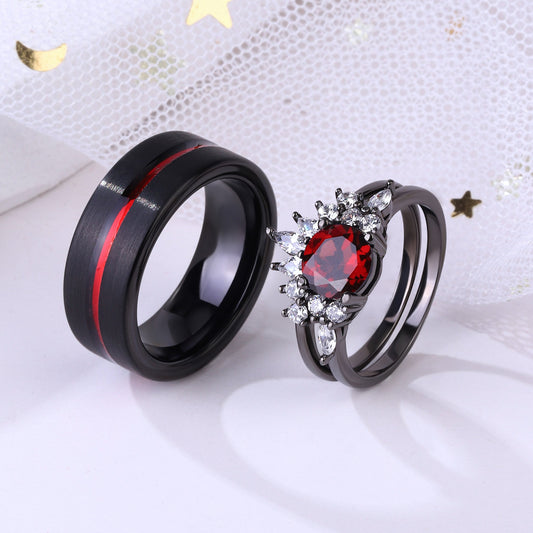 The Garnity - Garnet Ring Set for Couples