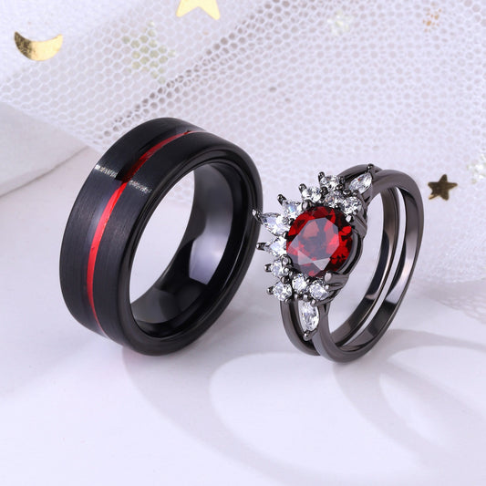 The Garnity - Garnet Ring Set for Couples