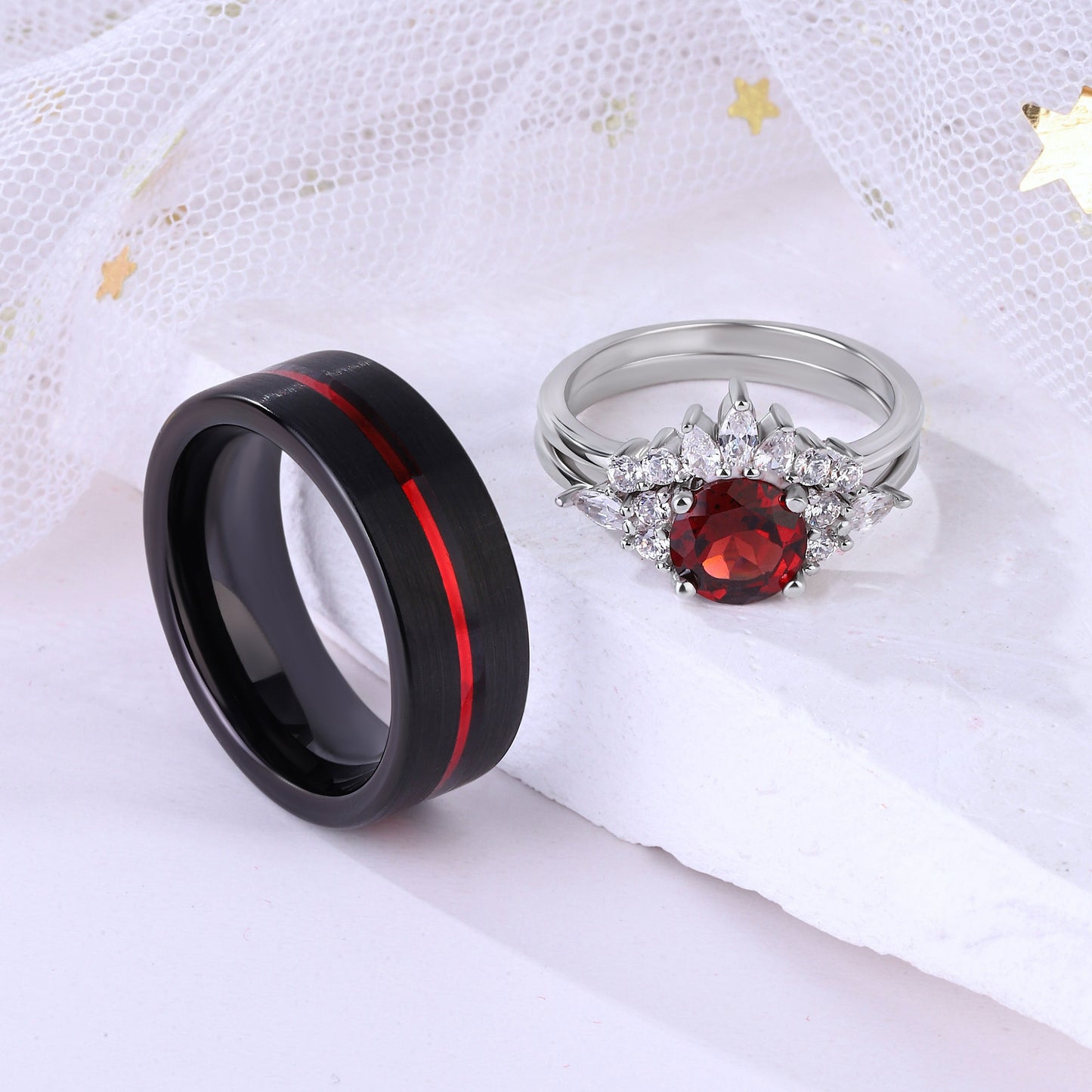 The Garnity - Garnet Ring Set for Couples