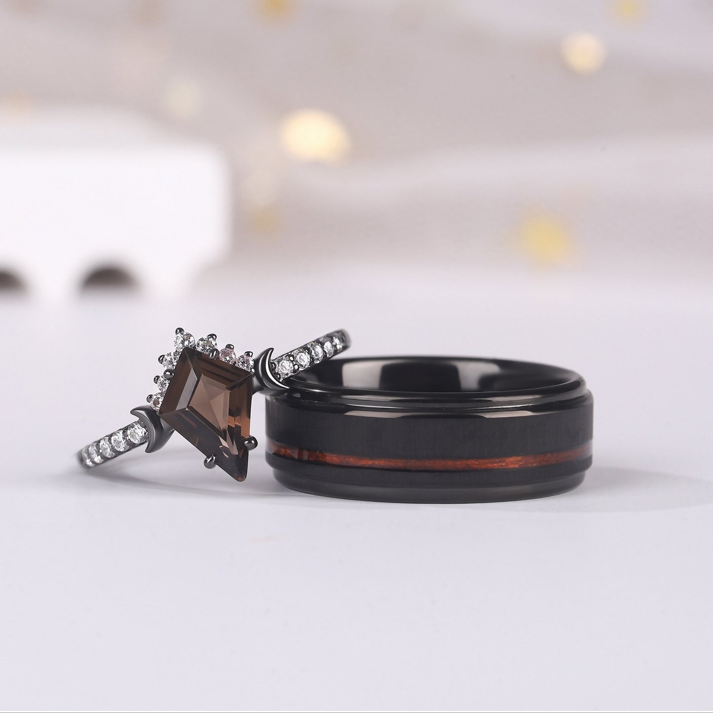 The Umber - Natural Smoky Quartz Couple Rings