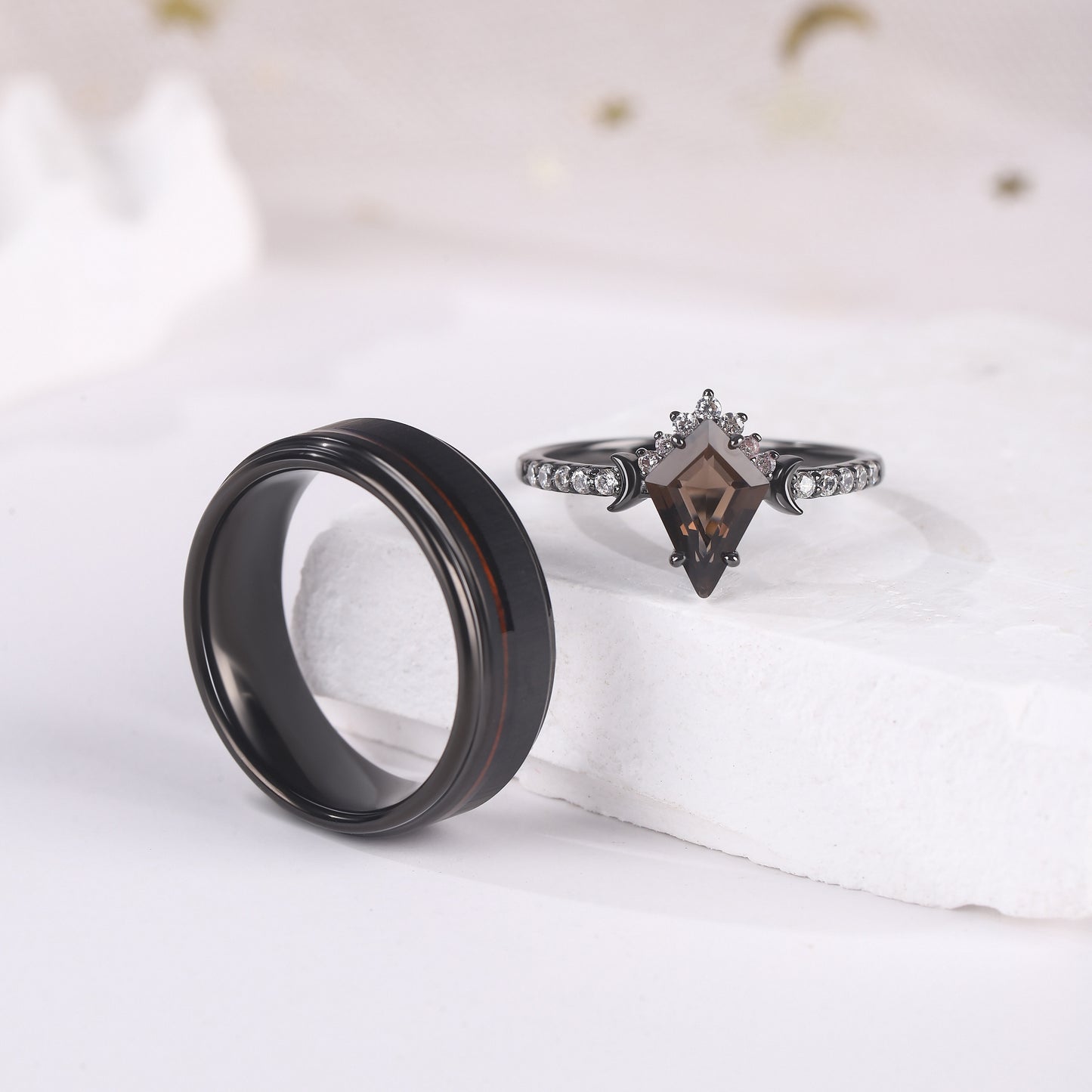 The Umber - Natural Smoky Quartz Couple Rings