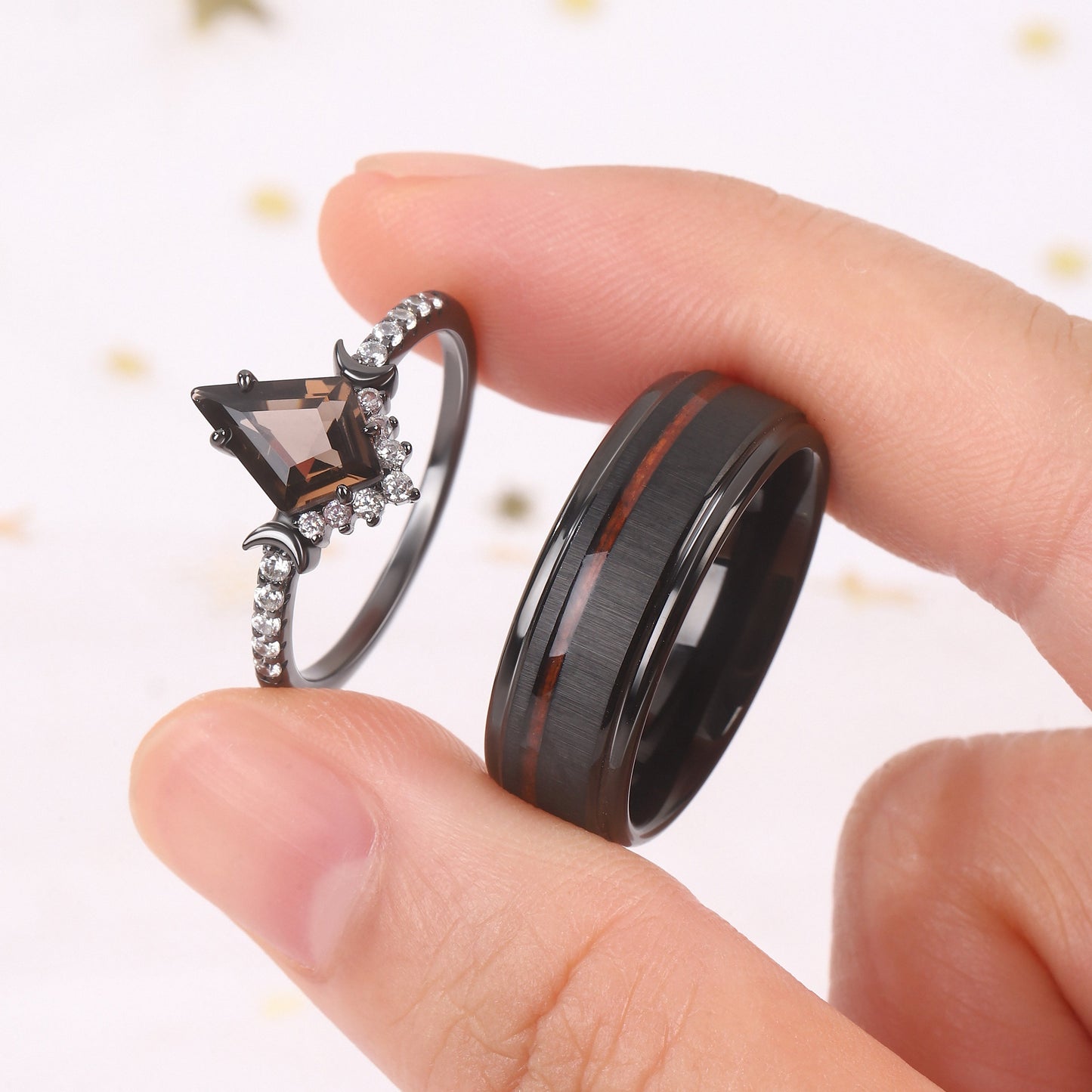 The Umber - Natural Smoky Quartz Couple Rings