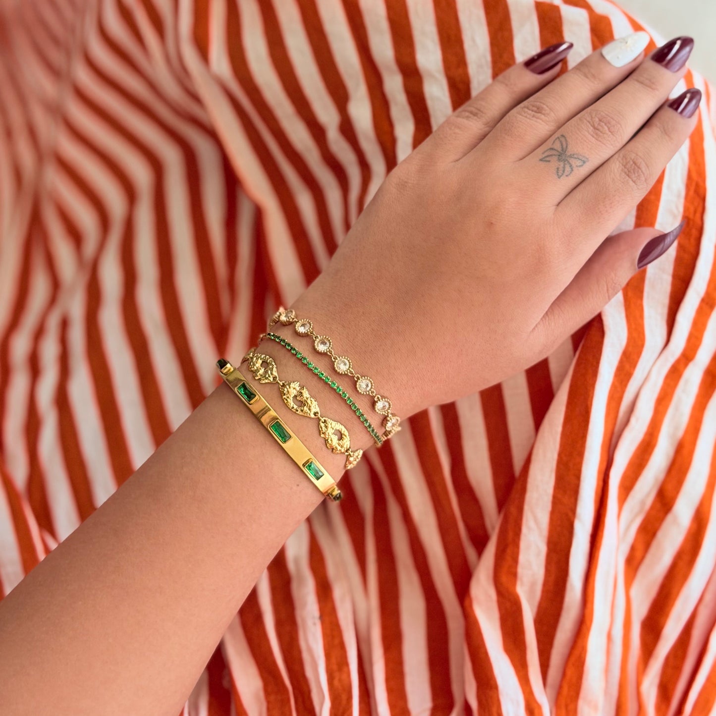 18k Gold Plated Emerald Bracelet Stack