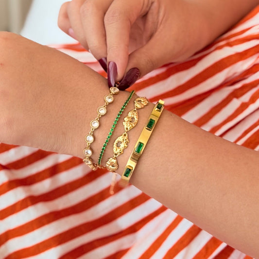 18k Gold Plated Emerald Bracelet Stack