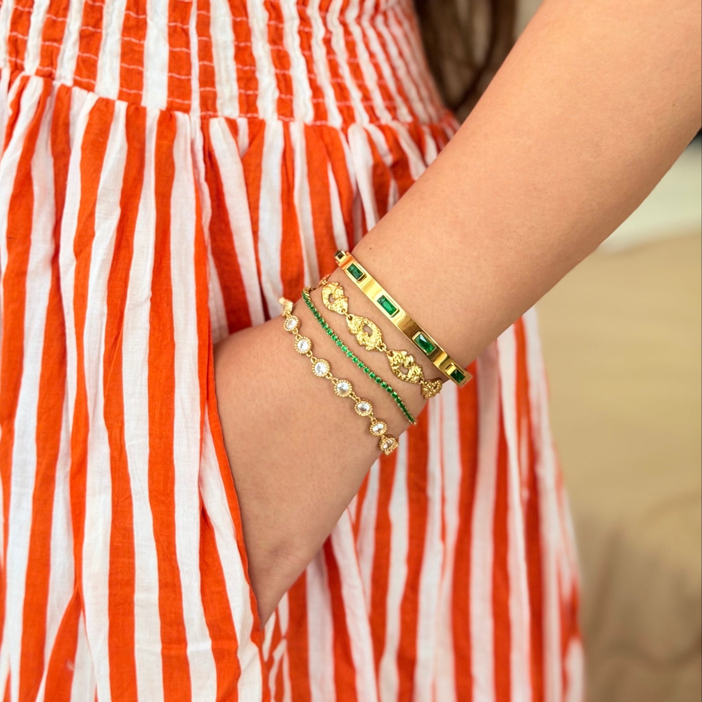 18k Gold Plated Emerald Bracelet Stack