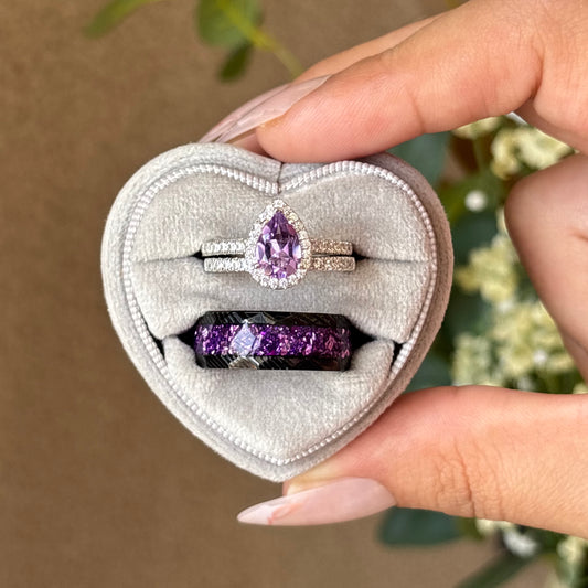 The Viara - Natural Amethyst Couple Ring Set