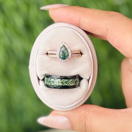 The Evermoss - Natural Moss Agate Couple Rings Rosegold Vermeil