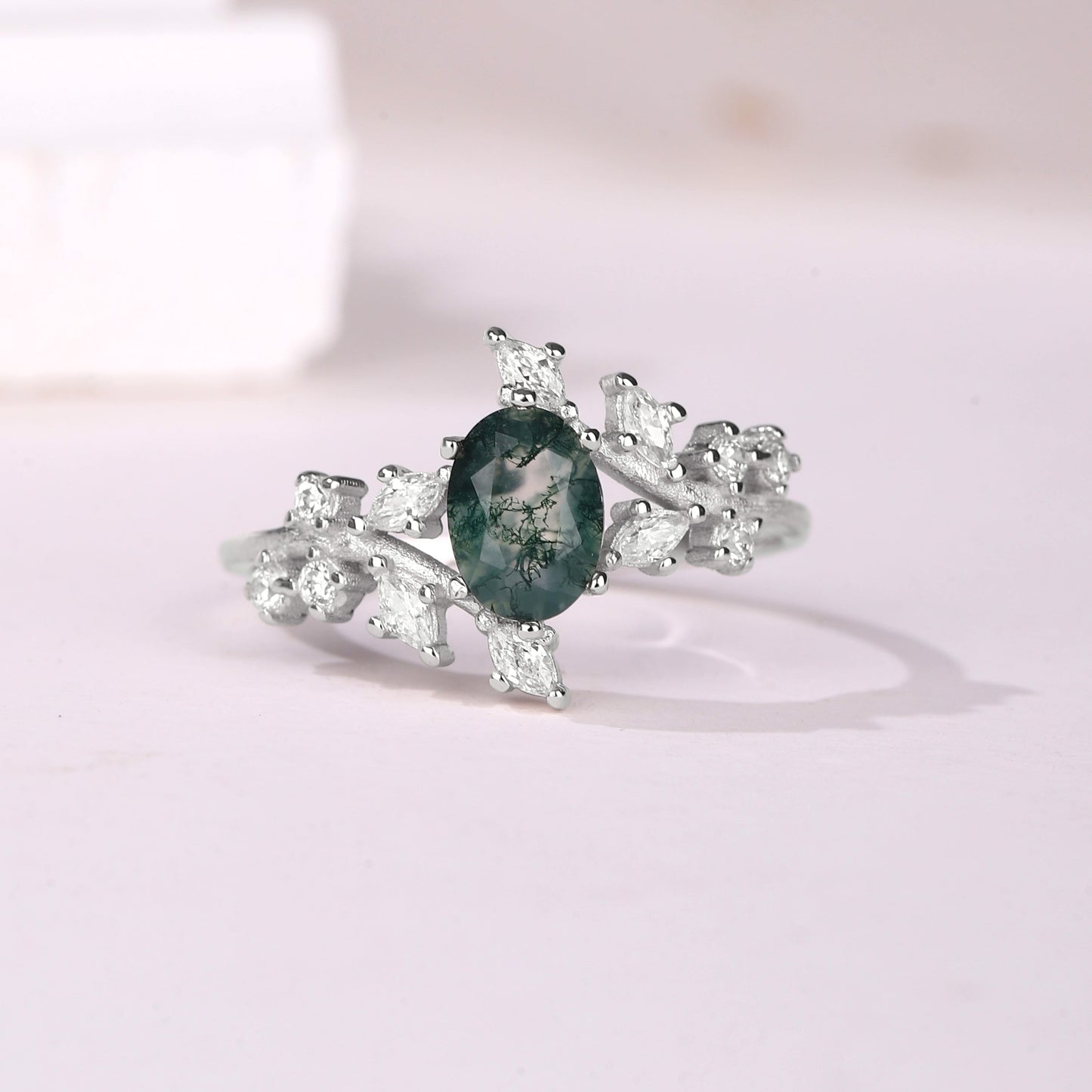 The Moralis - Natural Moss Agate Couple Ring Set