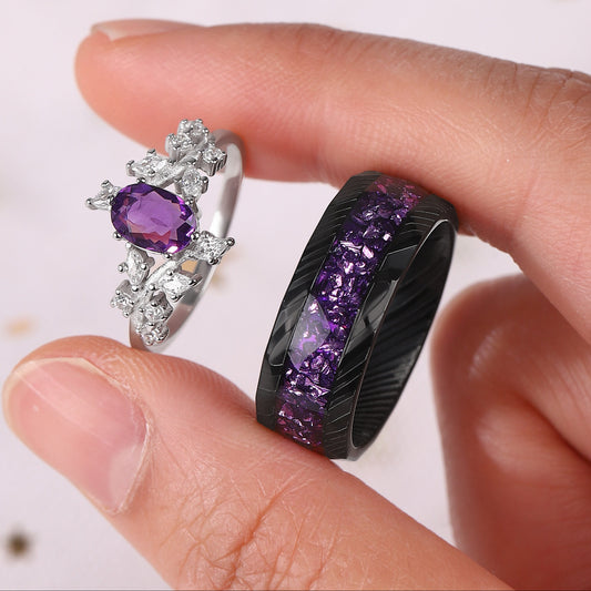 The Serenya - Natural Amethyst Couple Ring Set