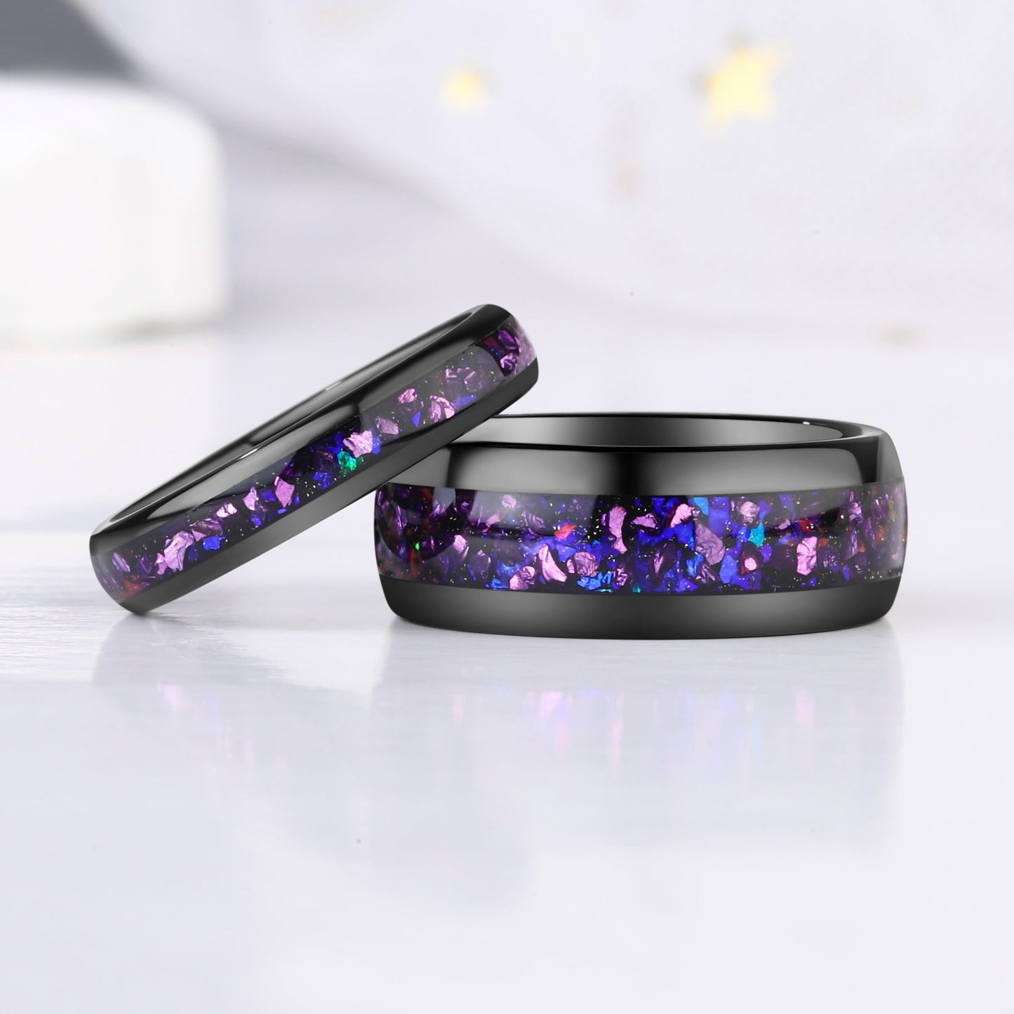 Crushed Amethyst Galaxy Tungsten Ring for Her