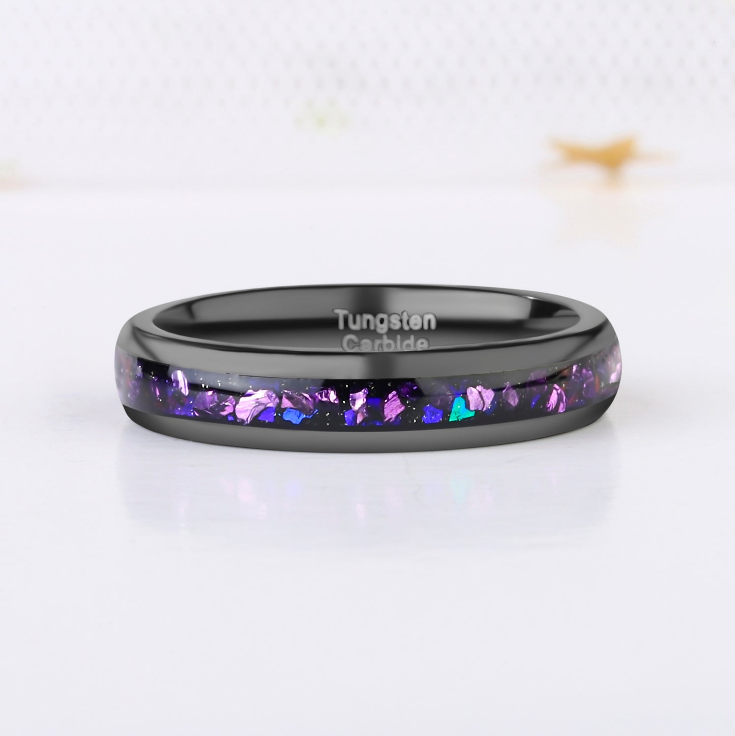 Crushed Amethyst Galaxy Tungsten Ring for Her