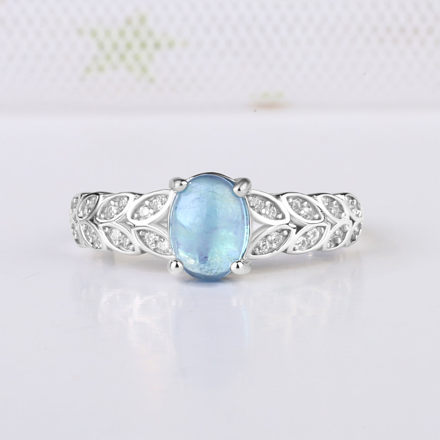 Aquamarine & Crushed Opal Matching Rings for Couples