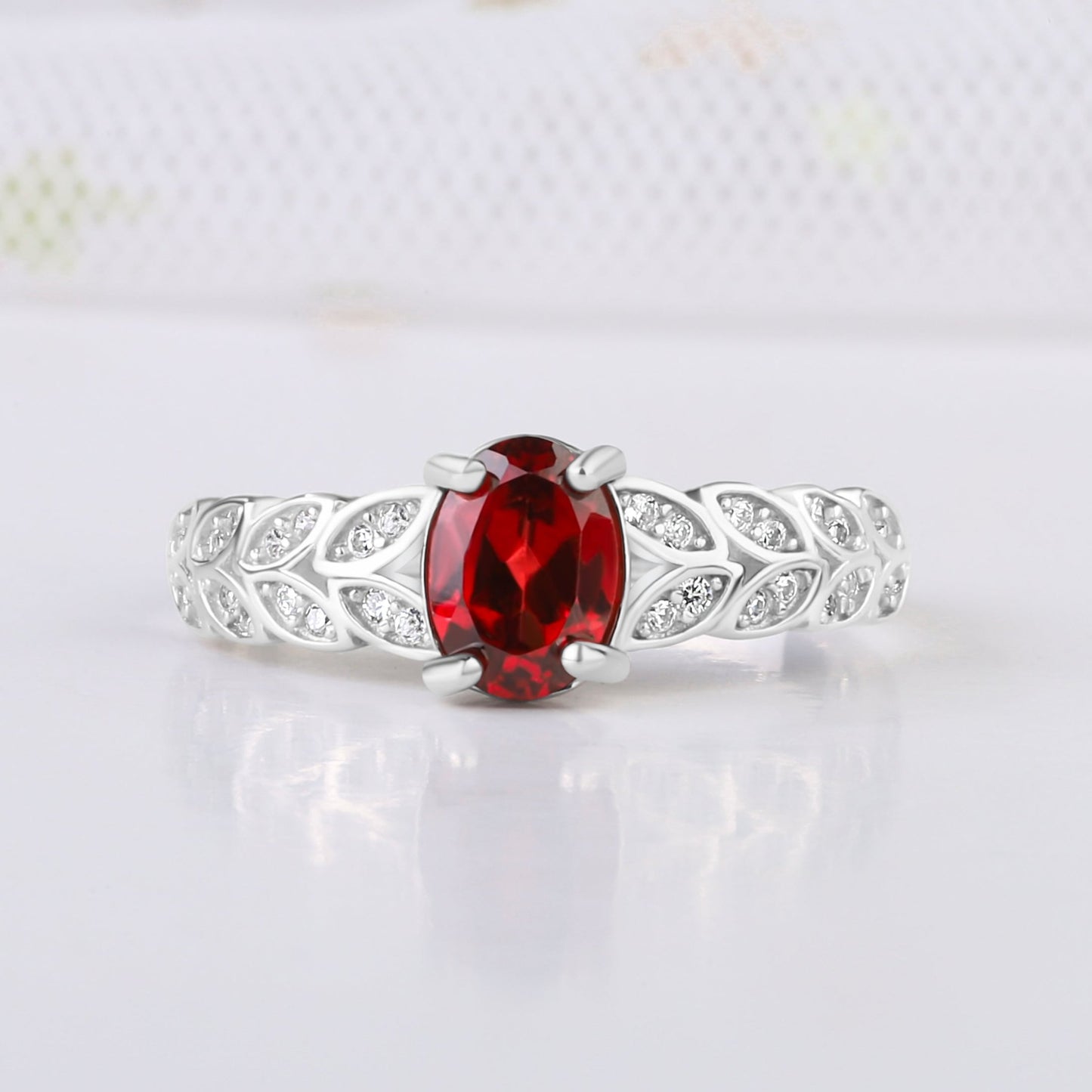 Natural Garnet S925 Silver Wedding Ring for Her